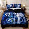 Soft durable Quality Duvet Cover Set Tiger plus Blue Rose Print 10% Polyester Breathable Fabric Al-Season Beding featuring 2 Pilowcases Home Dorm