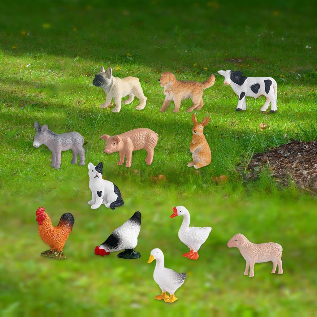 12x Farm Animal Figures Toy Figurines Set Home Decoration Yard Scene Ornament Educational