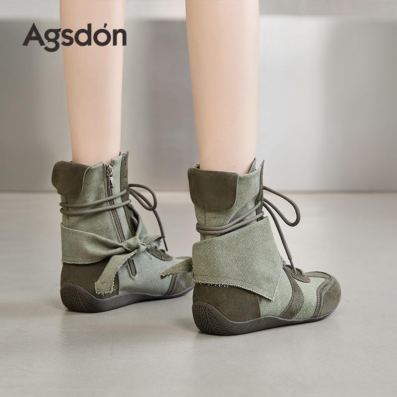 Augustine Boxing Boots Women's 2025 New Autumn Super Fire Retro Martin Boots Short Boots High Top Medium Tube Fashion Boots