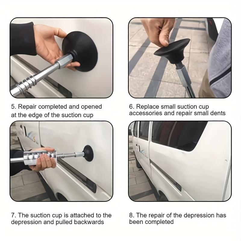 Steel Car Dent Repair Puller Set, Uncharged Car Body Dent Removal Tool Kit with Sliding Hammer and Pulling Tabs