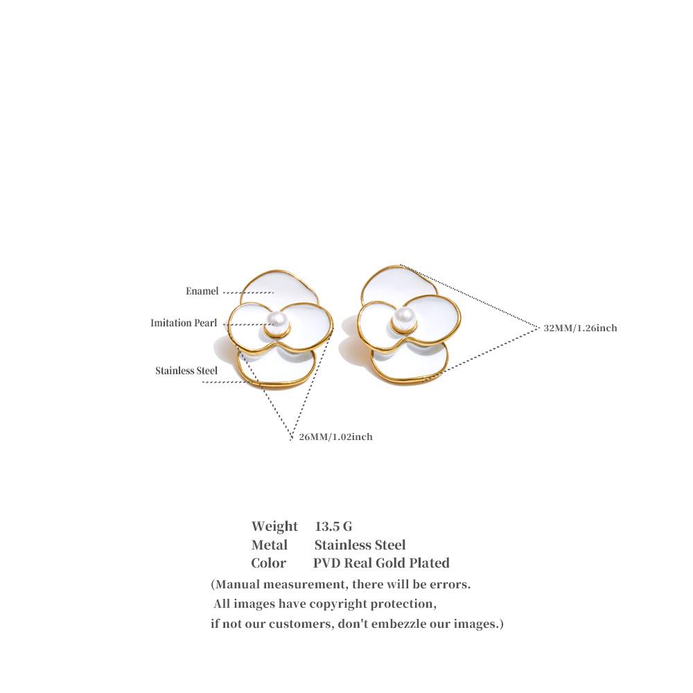 Eetit White Enamel Pearls Flower Stud Earrings for Women Golden Stainless Steel Daily Fashion Jewelry Recommend Gift