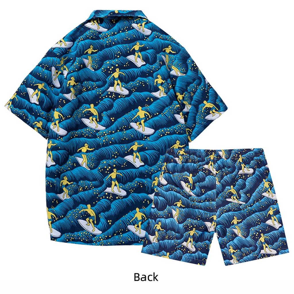 Herre Blomsterskjorte Hawaiisk Sett Casual Knappedun Kortarmsskjorte