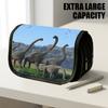1pc Double Layer Flip Pencil Case, Dinosaur Herd In Prehistoric Land, Large Capacity, Portable Polyester Pen Storage Bag with Zipper Closure, Ideal Fo