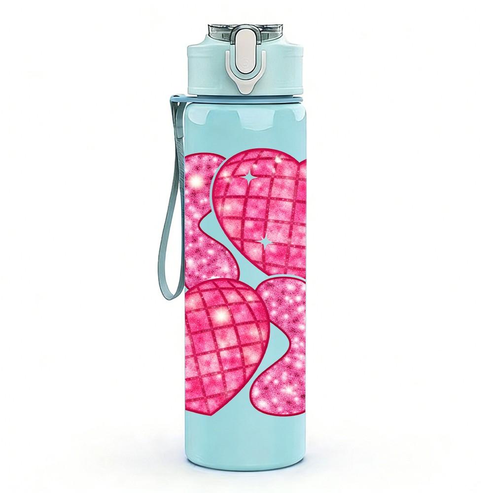 1PC Pink Leopard Glitter Texture Print 750ml Color Plastic Sports Water Bottle Leakproof Flip Straw Lid Suitable for Sports Office Home Use