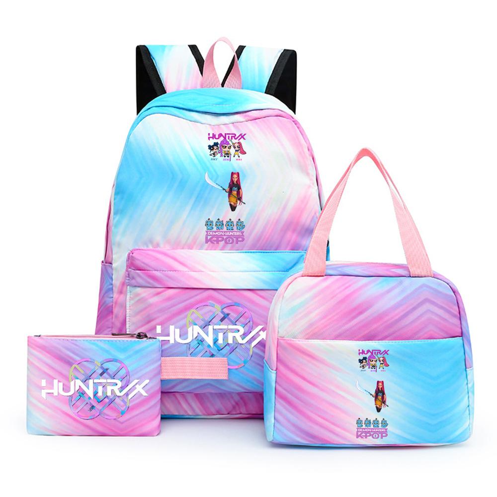 3Pcs/set Cartoon Demon Hunters Printed Backpack with Lunch Bag Pencil Case for Teenager Girl Boy Large Capacity Waterproof Bookbag Gift Mochila