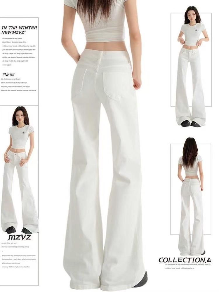 

2025 American Style High Waist White Non-Stick Micro Flare Bell Bottom Pants 2XL