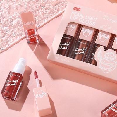 4 Pcs/1box Mirror Lip Gloss Glass Lip Glaze Moisturizing Lip Gloss Improve Skin Tone