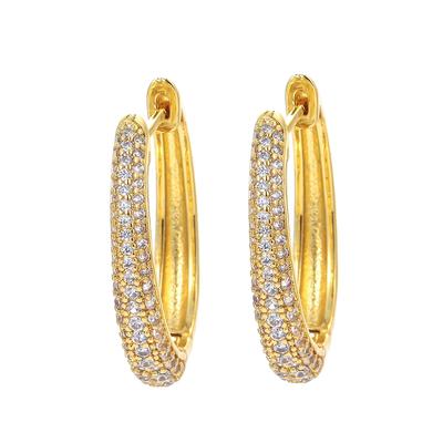 Trendy Luxury Cubic Zirconia Gold Plated Huggie Hoop Earrings for Women Oval Shape Circle Earring Wedding Jewelry