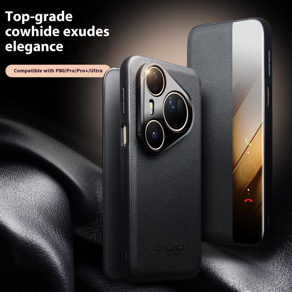 QIALINO Pour Huawei Pura 80 Ultra Étui Vue Fenêtre Réveil/Veille Automatique Cuir Vachette Véritable Housse de Téléphone à Rabat