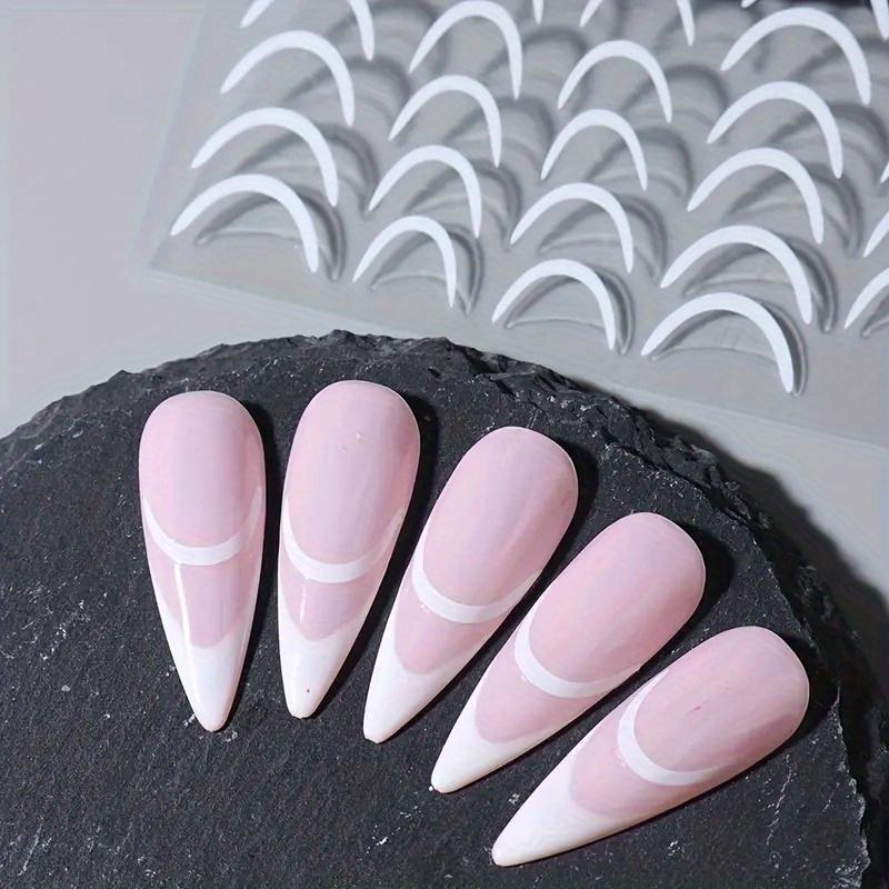 

1 Pc French Tips Nail Stickers, Slivery Golden Swirl Stripe Line NailArt Decals, Nail Art Supplies For Women білий
