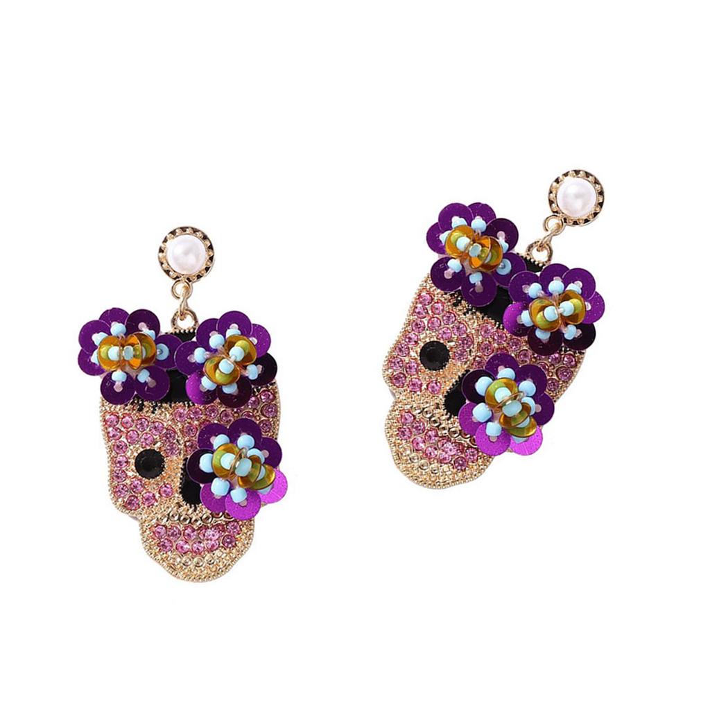 Exquisite Skull Studs Earrings Accessory Elegant Glitter Flower Skull Earrings Zircon Embellished Studs for Party Wear
