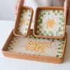 Handcrafted Rattan Pallet Square Hand-woven Rattan Fruit Plate Natural Shell Tray Desktop Storage Container Decorative Tray
