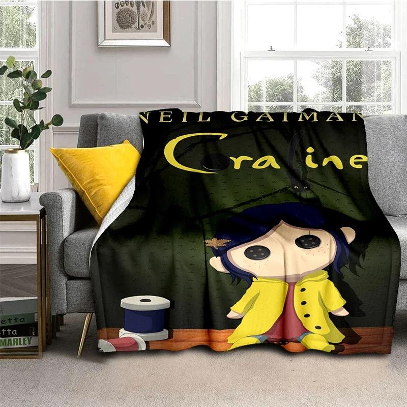 Coraline Animated Movie Throws Blanket Picnic Super Soft kawaii Blanket for Travel Bedding Couch Sofa Bed Blanket Birthday Gift