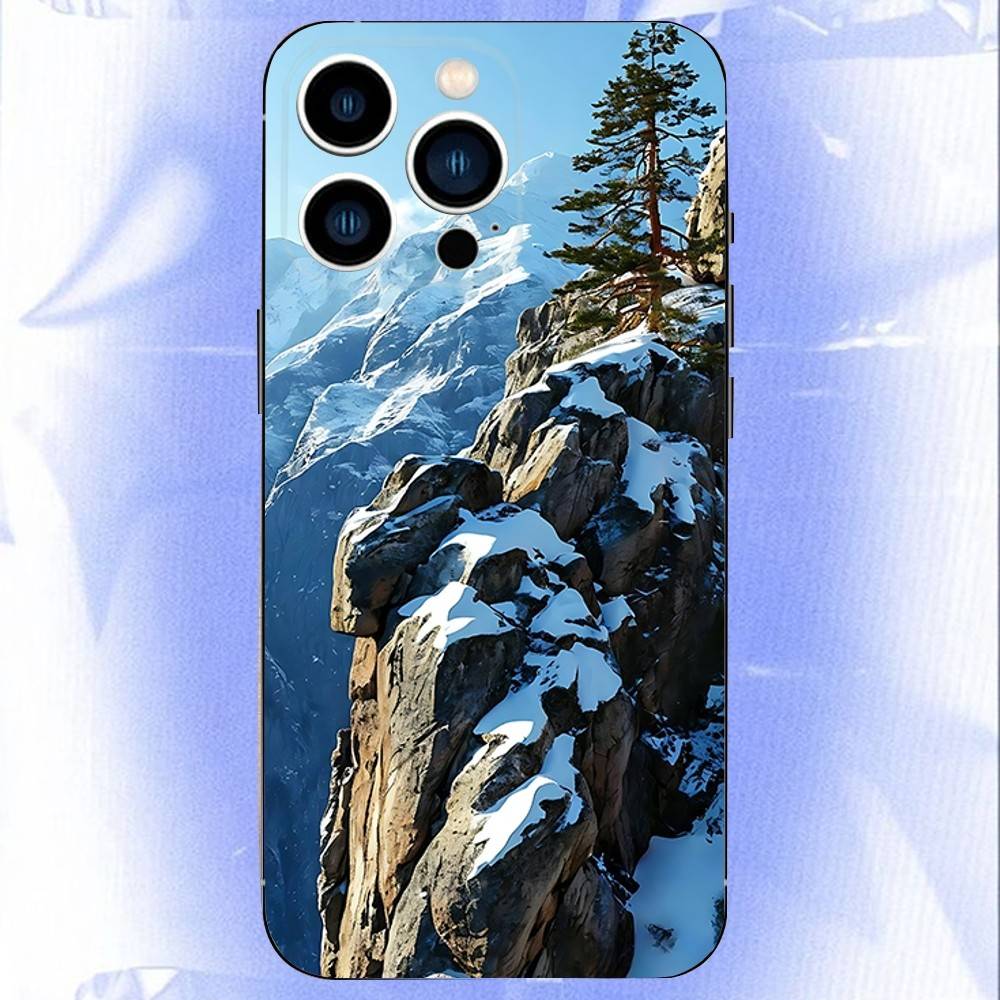 Snow Mountain Road Landscape Phone Case For iPhone 17,16,15,14,13,12,Pro,Max,Plus,E,SE4,Air,Mini Black Soft Box