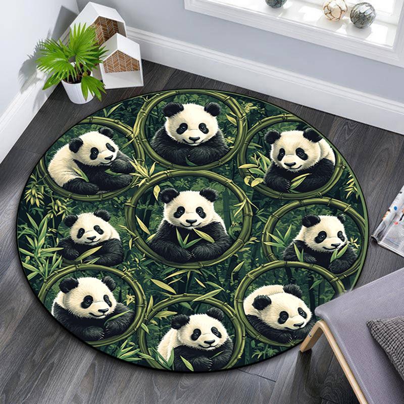 Pandas Round Area Rug,Carpet Rug for Living Room Bedroom Sofa Playroom Decor,Non-slip Floor Mat