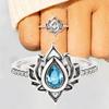 Huitan Aesthetic Lotus Flower Rings with Water Drop CZ Exquisite Women Finger-rings Fancy Anniversary Gift New Trendy Zircon