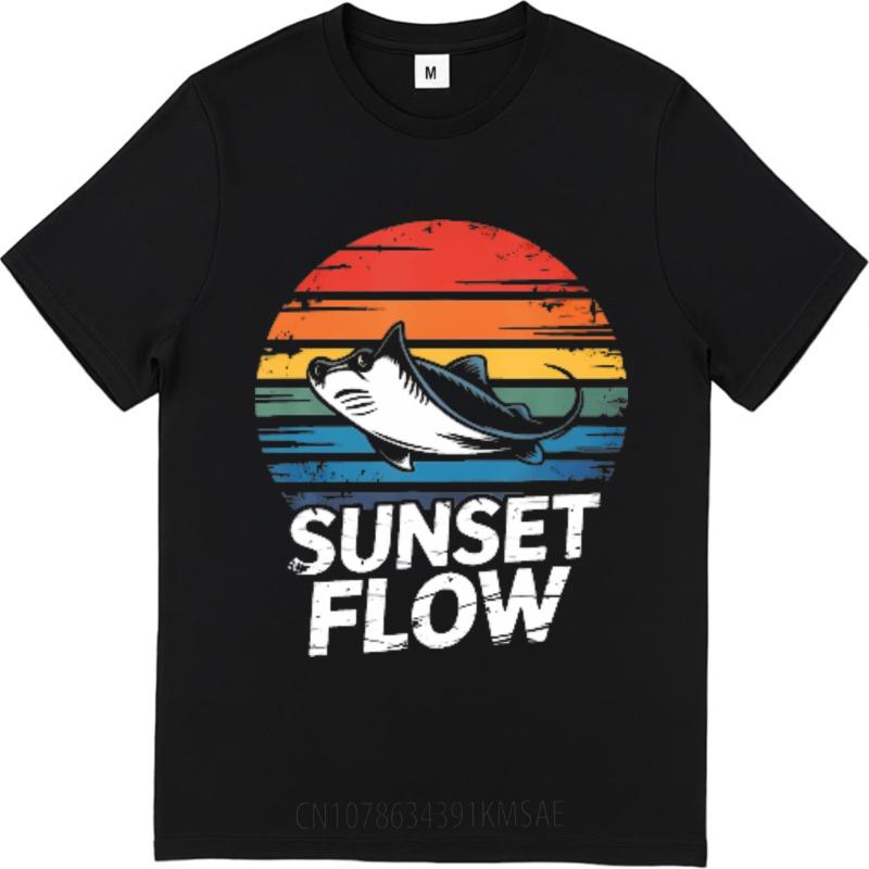New Arrived Men Oneck tshirt Fashion Teeshirt Sunset Fish Retro Colorful Design Flow Pattern Anime Men Top tees Comfort Tshirt