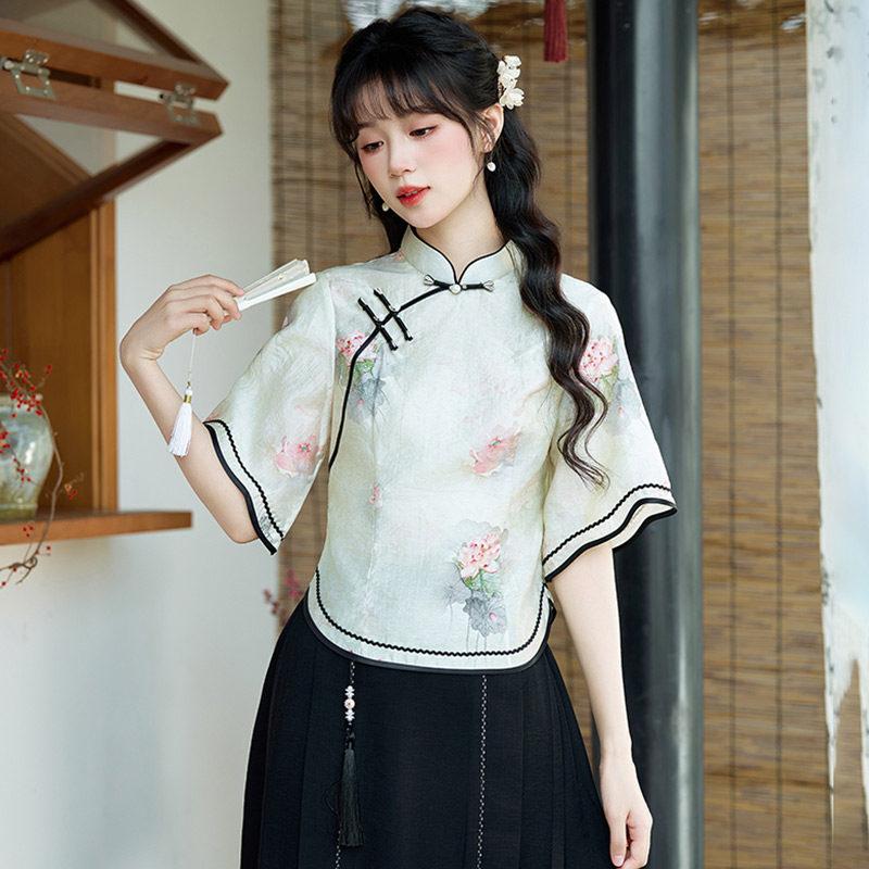 Daily Republic of China style new Chinese Suzhou cheongsam improved young women's high-end top two-piece skirt spring and summer wear