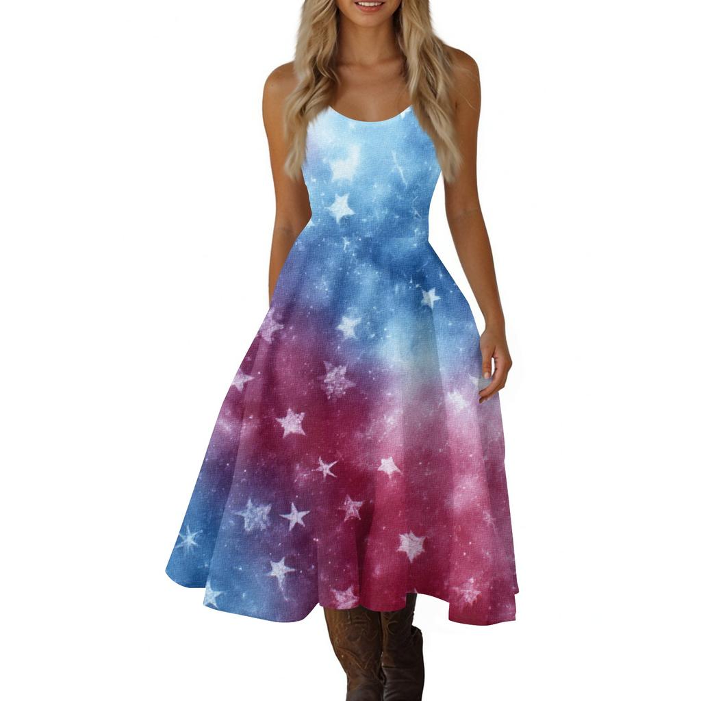 Women's Casual Fashion Independence Day Print V-Neck Retro Sleeveless Dress
