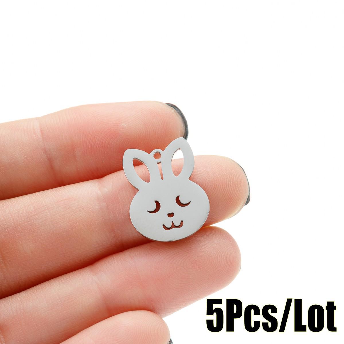 In-Stock Hollow Rabbit Pendant Charm: Cute Animal Design, Stainless Steel Jewelry Accessory стальной