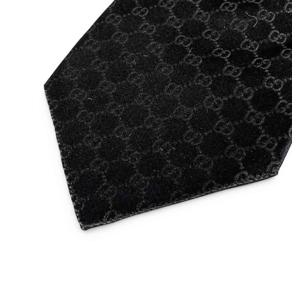 Pristine GUCCI tie GG pattern GG logo wide tie black silk mens Used