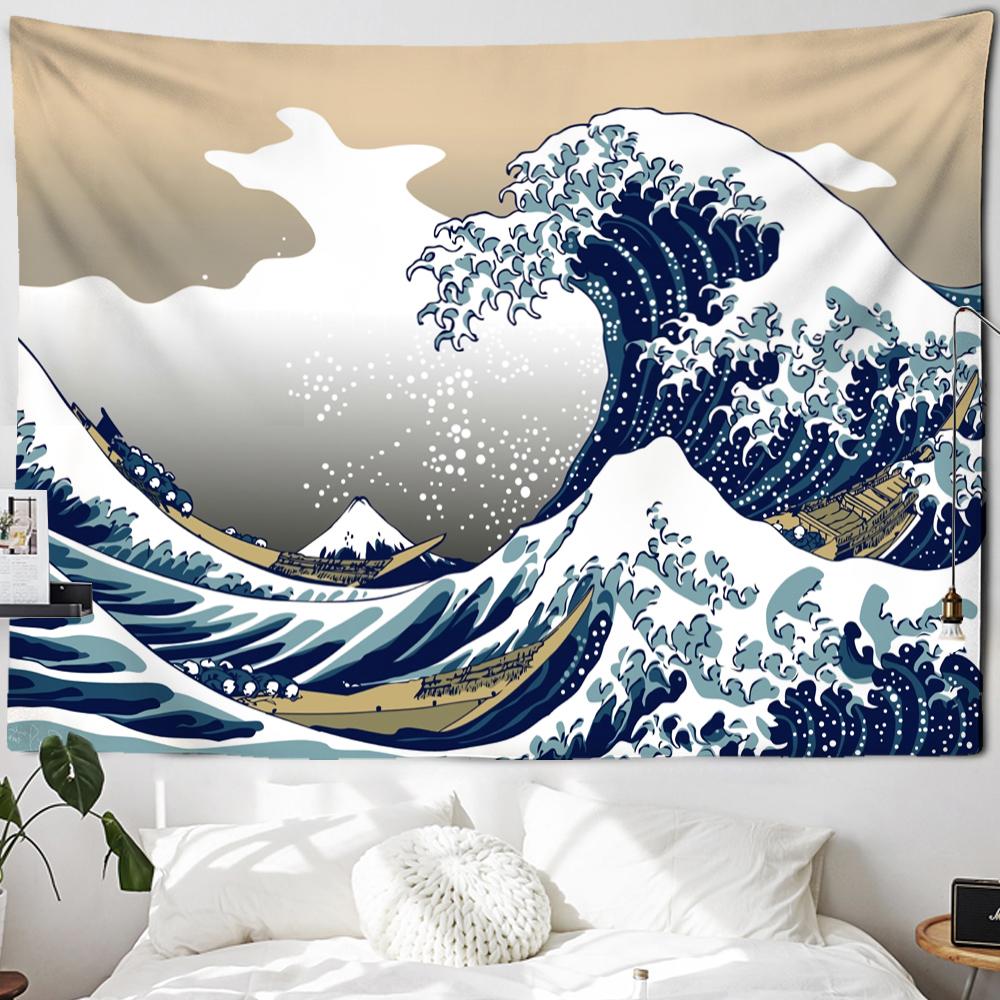 Japan Kanagawa Oil Painting Tapestry Wall Hanging Hippie Bohemian Style Simple Aesthetics Room Home Decor