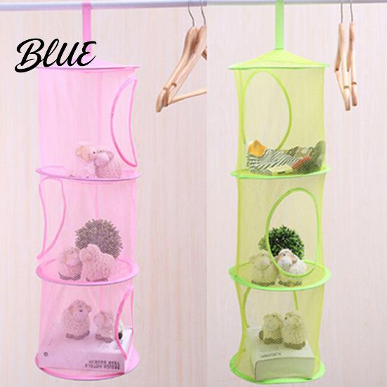 Mesh Hanging Bag for Home Foldable Organizer Useful Cloth 3 Compartments Storage Basket