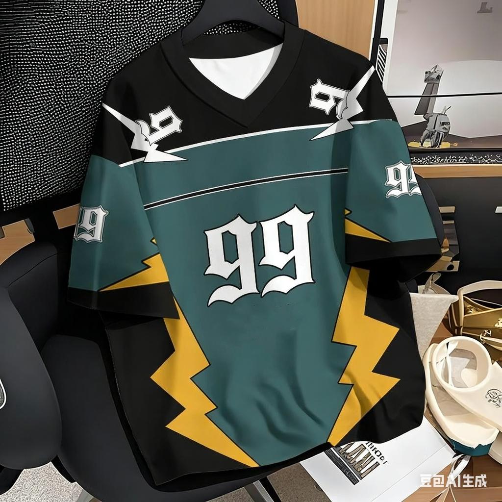 Couple Outfits Number 99 Color Block Print T-Shirt Short Sleeve Sport Loose Jersey T-Shirt Vintage Oversize Striped Tees Clothes