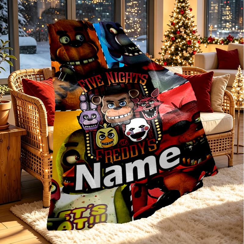 Özel İsim Kişiselleştirilmiş Five Nights at Freddy's Baskılı Battaniye, Ev Dekorasyonu, Yatak Odası, Kanepe, Kamp, Koltuk, Doğum Günü Noel Meraklıları İçin Hediyeler