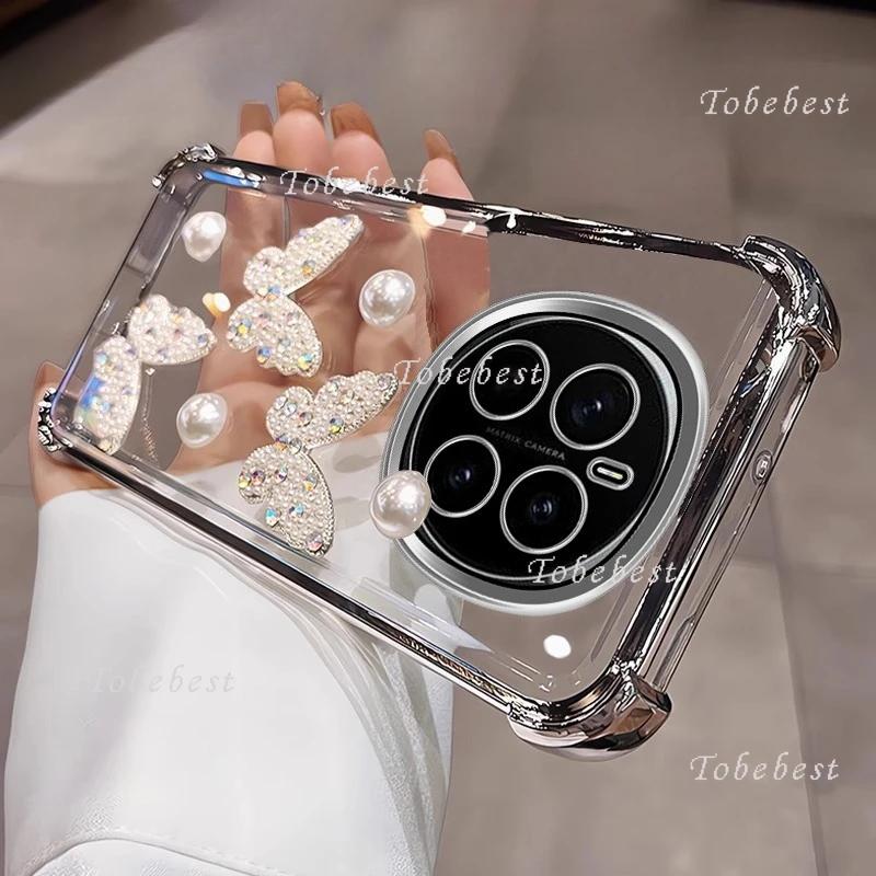 3D Perlen Schmetterling Stoßfest Verchromt Silikonhülle für Huawei Honor Magic 7 Lite 6 5 4 3 Pro Klar Transparent Rückseite