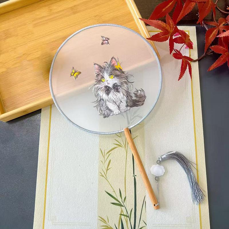 Vintage Doppelseitiger Fächer Blume Stickerei Handfächer Traditionelle Chinesische Kunst Handwerk Hanfu Tanzparty Zubehör Performance Requisiten