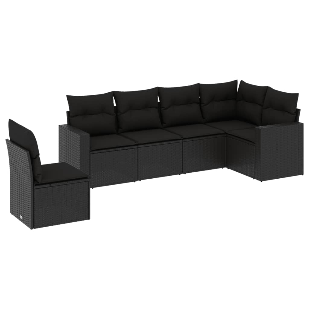 Vidaxl 6-Cz. Garden Furniture Set With Cushions, Black Poly Rattan