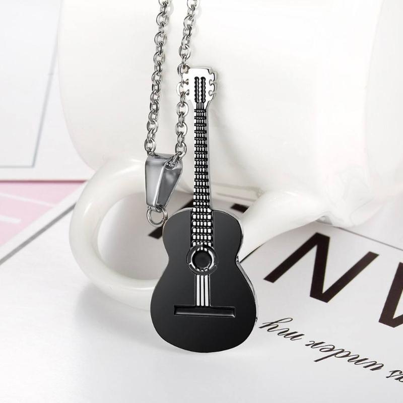Musical Guitar Pendant with 60cm/24in Chain Hip Hop Music Style Stainless Steel Guitar Pendant Jewelry Personalized Gift