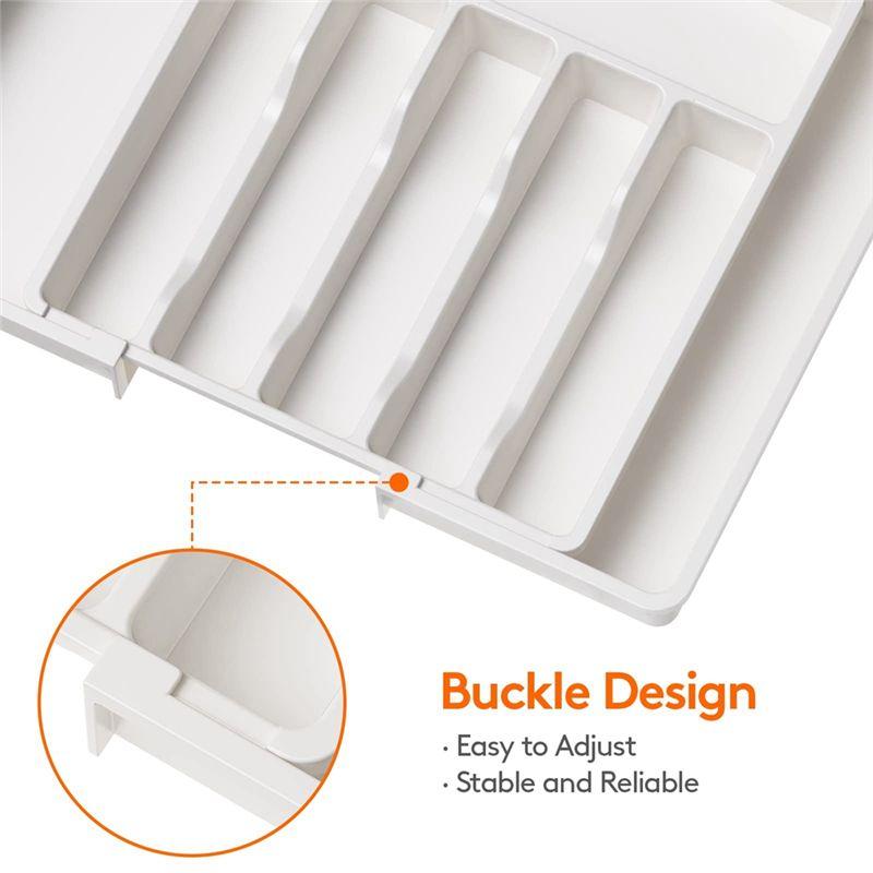 M-Modern-Cutlery Drawer Organiser, Expandable Utensil Tray For Kitchen, Adjustable Silverware And Flatware Holder Durable White