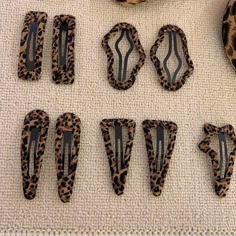 Set of Leopard Pattern Hair Accessories, BB Hair Clips, Y2K Millennium Trendy Leopard Print Hair Clip Collection, Holiday Present