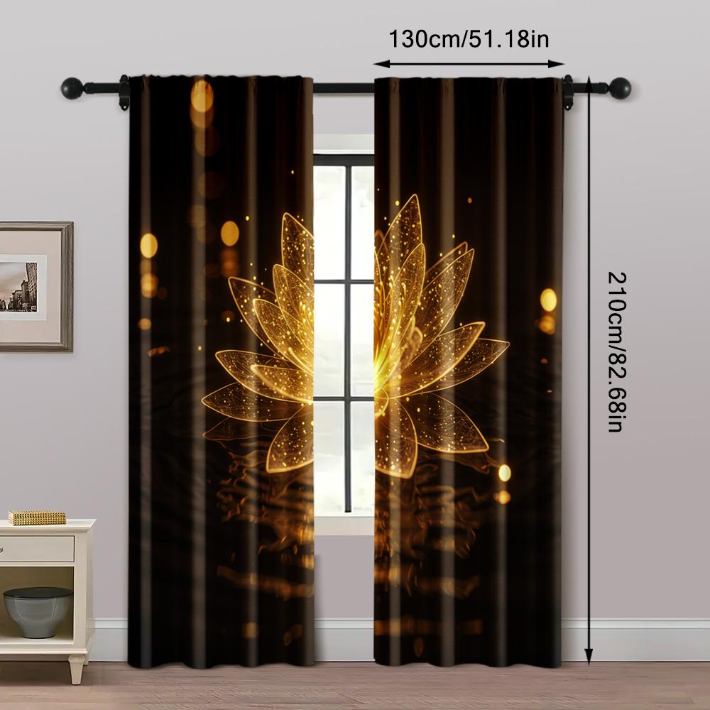 Golden Flowers Spring and Summer Blackout Polyester Birthday Party Use for aesthetic room decor 2pc Curtains