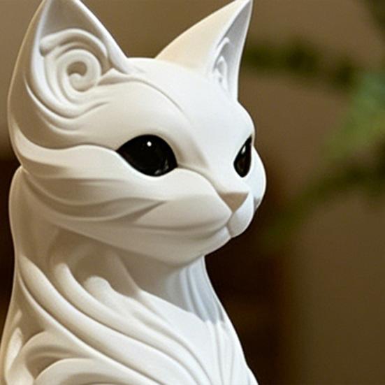 3D Printed Sitting Cat Figurine Ornament Baroque Carving Kitten Statue Sculpture Home Office Decoration Ornament Gift for Cat Lovers