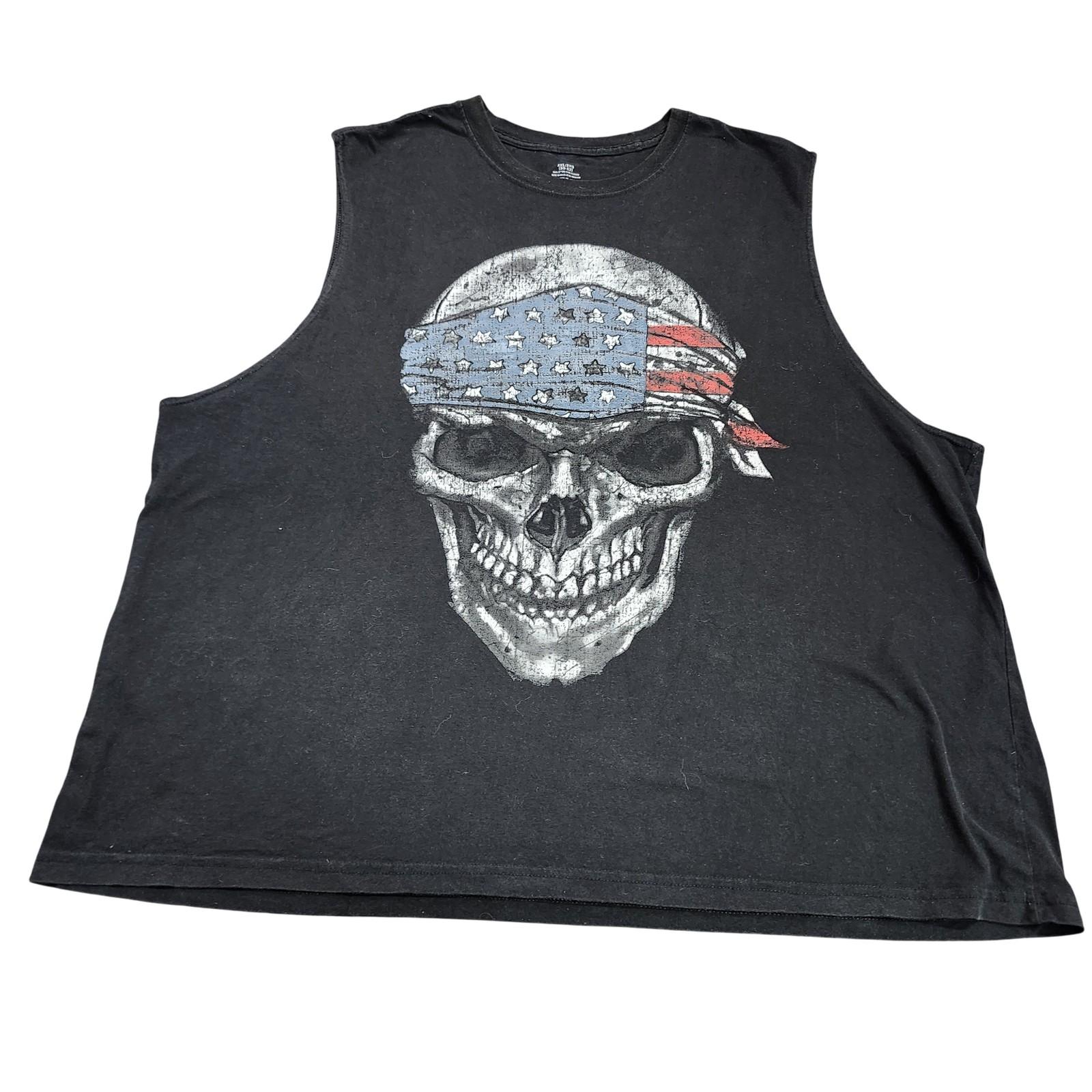Shirt Mens 2XL Black American Flag Skull Graphic Patriotic Sleeveless Tee Biker Unisex T-Shirt XXL