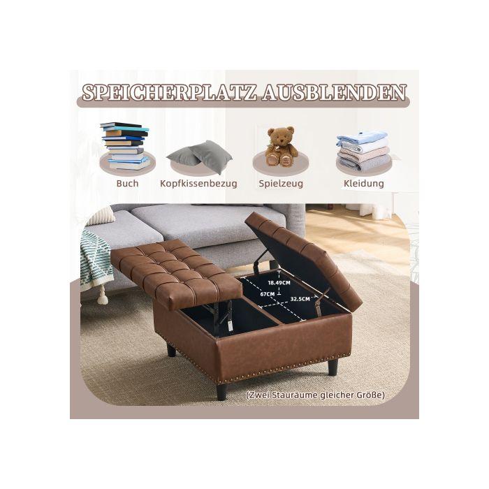 Large Square Storage Chair with Lift-up Bench Storage Space for the Living Room, Bedroom, and Office (brown PU)