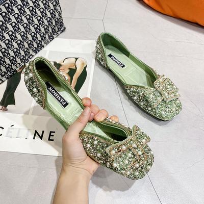 Flat Single Shoes Women's 2025 Summer Ladyshoes New Bow Diamond Beanie Shoes Small Fragrant Wind Ladyshoes Women's Grandma Shoes