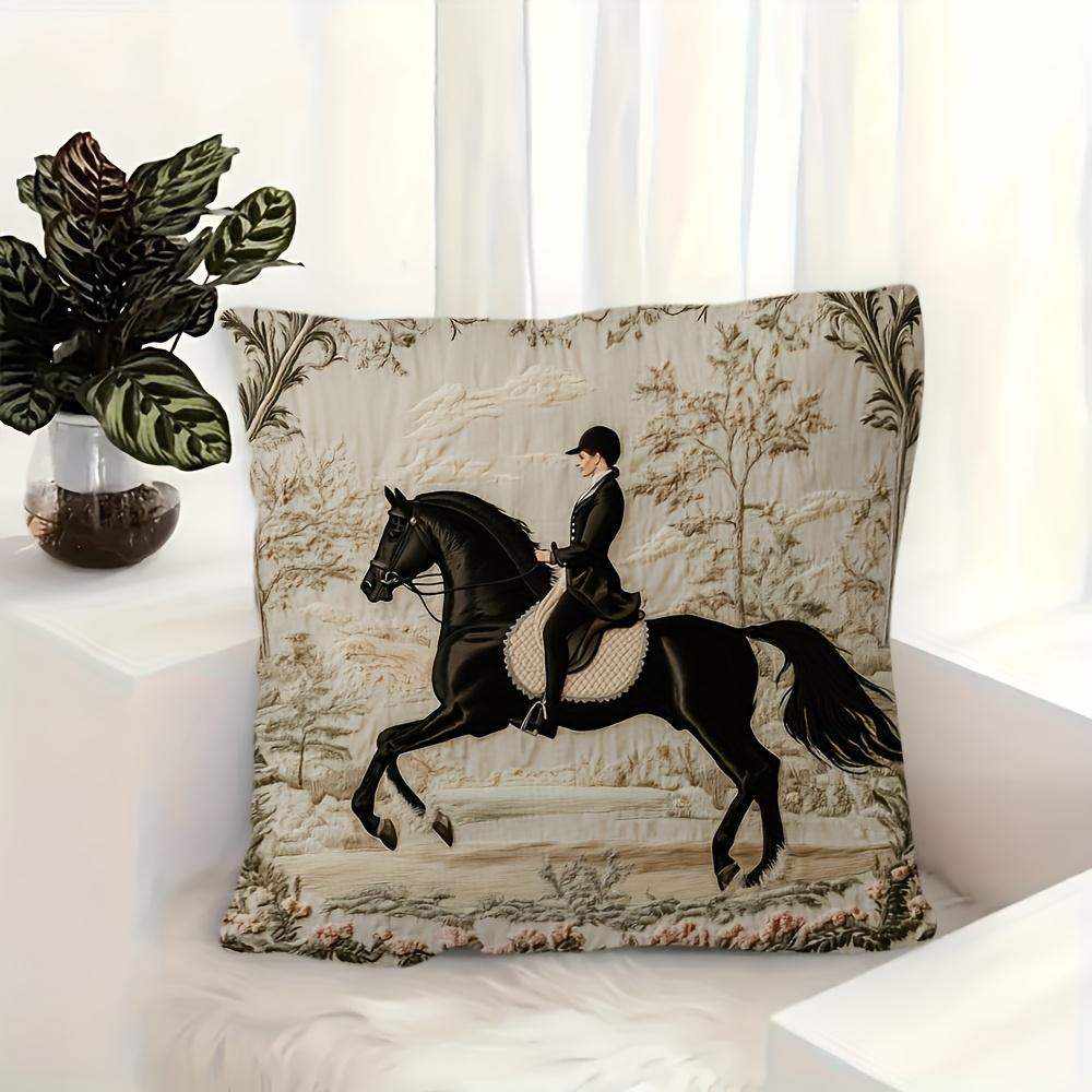 Federa per Cuscino Cavaliere a Cavallo Stampa Arazzo Vintage Custodia Cuscino Classica per Dressage per Divano Letto Divano Arredamento Casa di Campagna