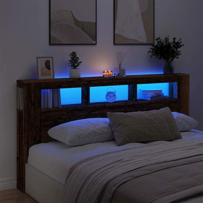 VidaXL LED Headboard Old Wood 200x18.5x103.5cm Engineered Wood, Headboard, Headboard with Shelves, Headboard 857692