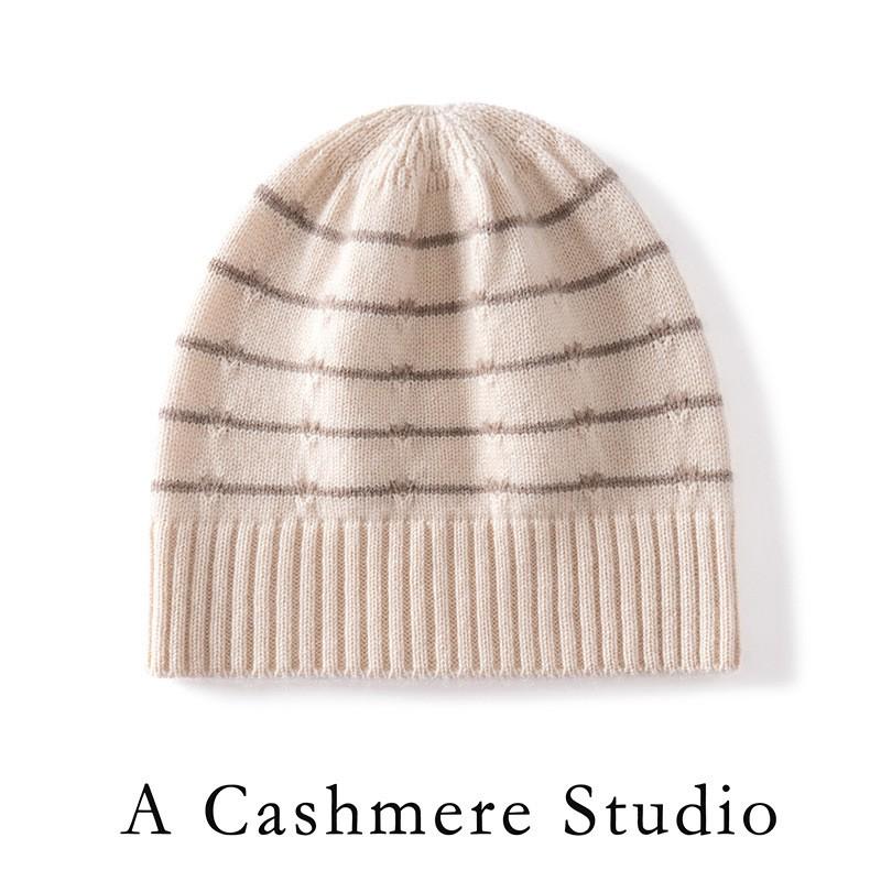 Womens Striped Cashmere Knit Beanie Winter Warm Ear Flap Hat Casual Outdoor Cold Weather