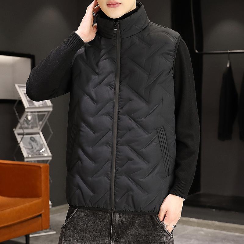 Feather Rong Cotton Vest Men's Autumn and Winter Stand-up Collar Warm Vest Korean Version Fashion Casual Large Size Men's Vest Men's Clothing