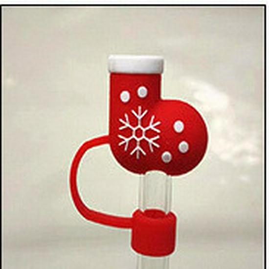 New 10mm Christmas Cartoon Silicone Straw Sleeve with Cute Dust Plug