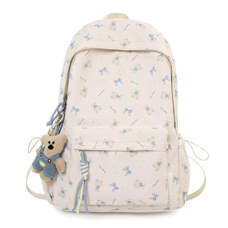 Niedlicher Rucksack mit Bärenaufdruck für Damen und Mädchen, Modischer Tagesrucksack für Schule und Reisen mit mehreren Taschen