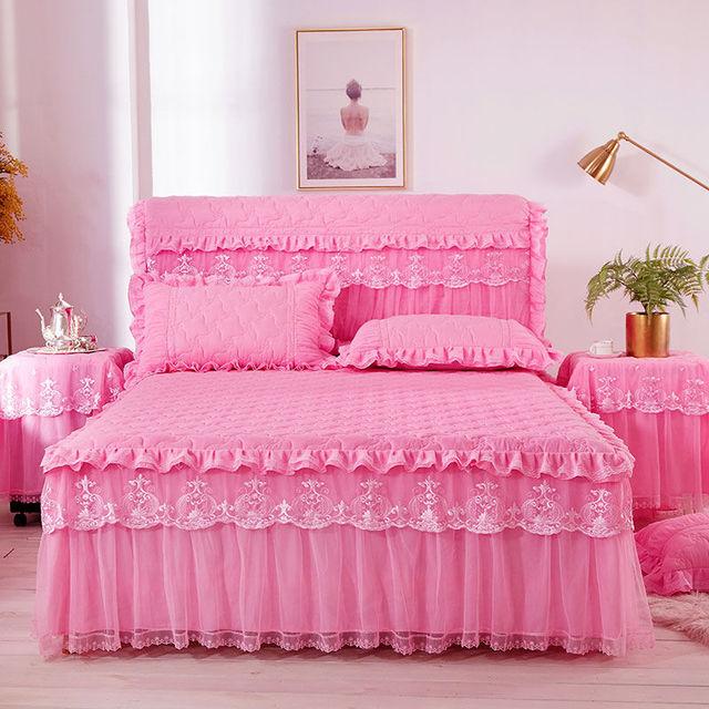 

Юбка-кровать с утолщенной подкладкой принцессы, Нескользящая плоская юбка-кровать, стеганое покрывало, мягкая теплая юбка для кровати размера «king-size» без наволочки 1pc Skirt 180x220cm розовый
