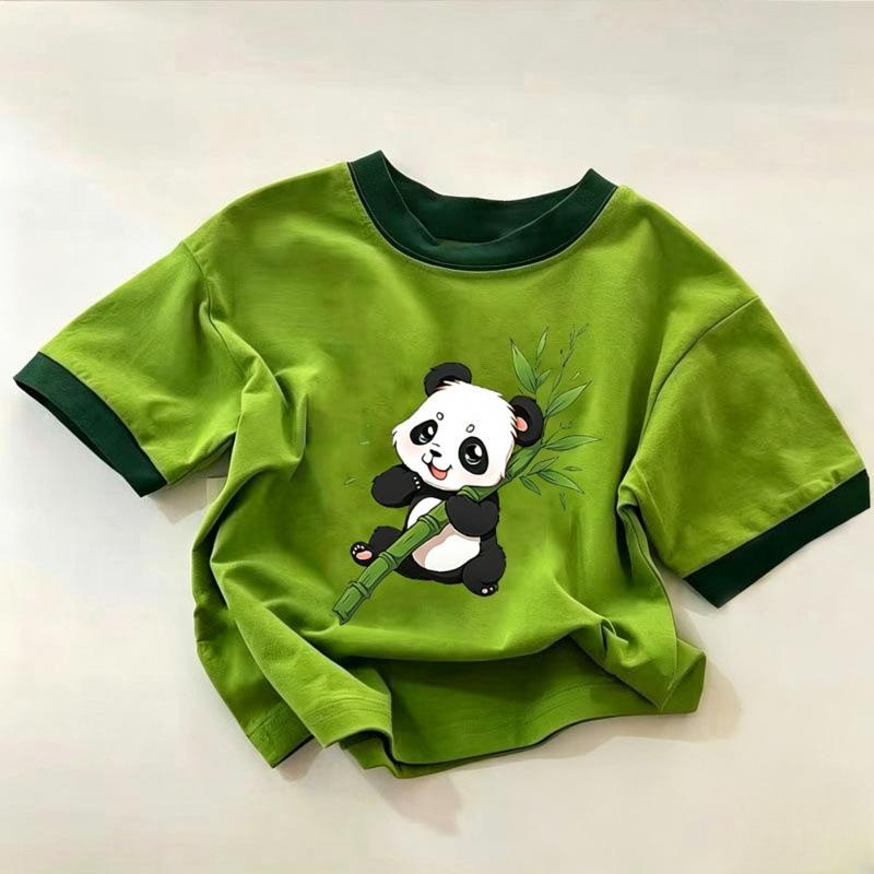 Kids Summer Cotton Short Sleeve T Shirt Cute Panda Print Korean Boys Girls Baby Trendy Top