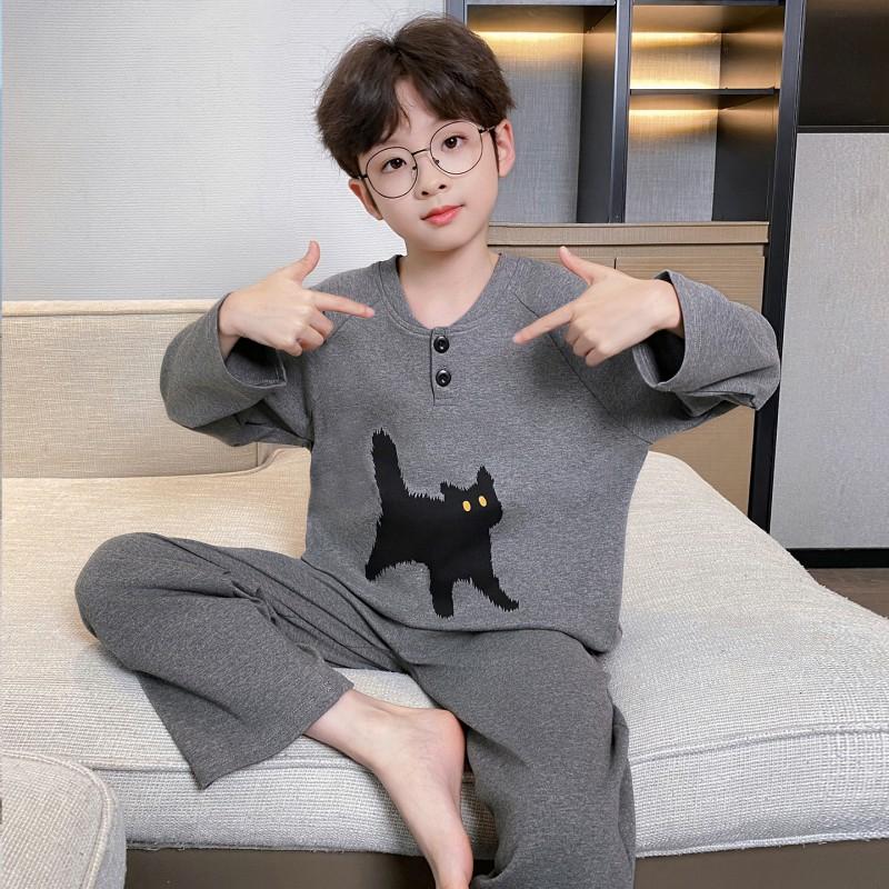 100% Cotton Boys Long Sleeve Pajama Set Cartoon Print Comfortable Sleepwear Kids Ages 8 Fall Home Wear