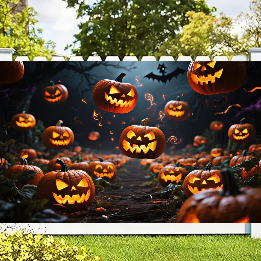 Design Jack-o'-lanterns Halloweenská párty pozadí Polyester pro fotokoutek, Párty akce, Sváteční oslava, Nástěnná dekorace